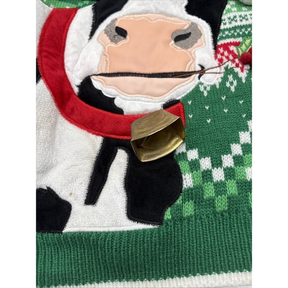 Holiday Time Christmas Moood Ugly Sweater Cow Bell Size Medium Heifer Green - Picture 3 of 15